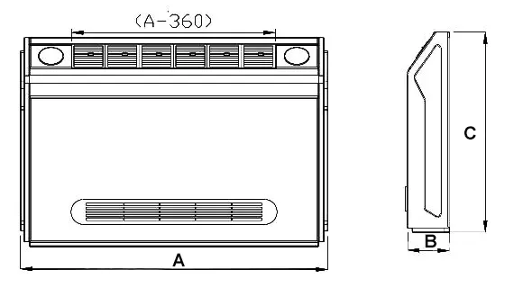 ابعاد فن‌ کویل سقفی زمینی آذرنسیم مدل ANDF-1000