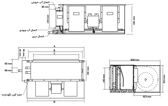 ابعاد فن کویل کانالی گرین مدل GDF1200P1/H