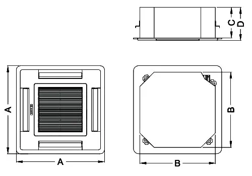 ابعاد فن‌کویل کاستی 4 طرفه ساران مدل SRFCC-4-1000