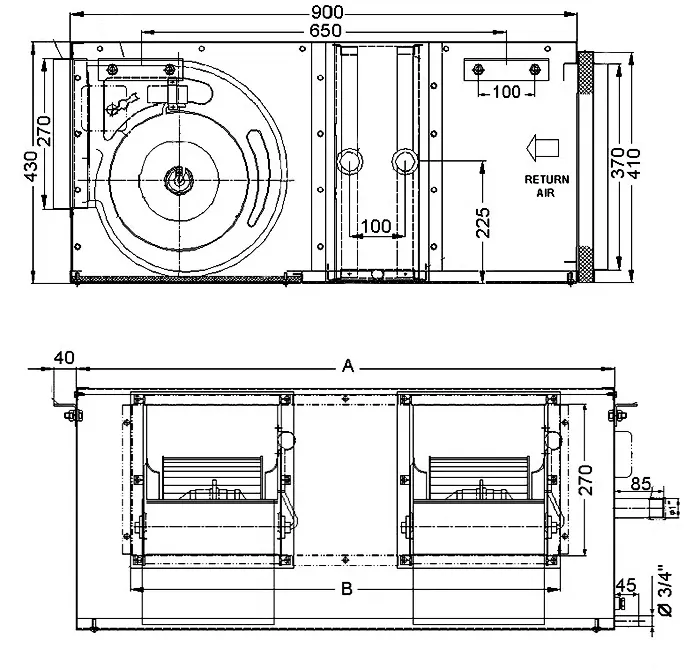 ابعاد فنکویل کانالی 4 ردیفه ساراول مدل SD-16