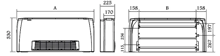 ابعاد فن‌ کویل زمینی کریوه بدون پایه تهویه مدل SB-300