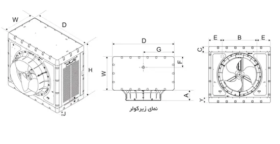 ابعاد کولر آبی سلولزی آبسال مدل AC/AX-130