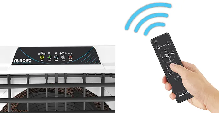 ریموت کنترل و کنترل پنل دیجیتالی کولر سلولزی پلیمری پرتابل البرز مدل Onecool-6000