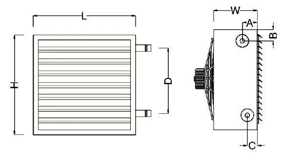 ابعاد یونیت هیتر بخار آذر نسیم مدل TU-280-S