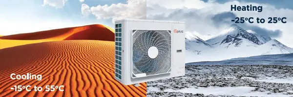 محدوده دمای کاری مینی چیلر فول اینورتر حارهای جی پلاس مدل GMC-VN180HLD