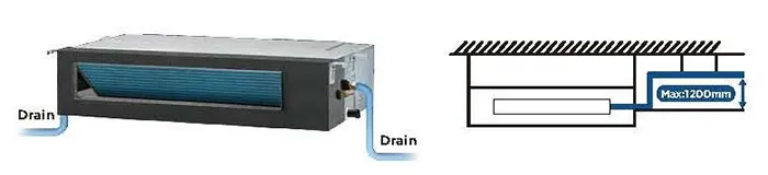 پمپ آب اختیاری و قابلیت نصب درین در هر دو طرف در داکت اسپلیت سرد و گرم ATP