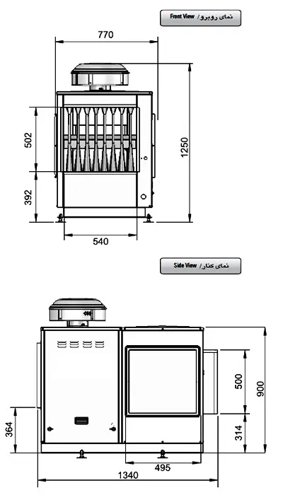 ابعاد هیتر گازی کانالی انرژی مدل GH0660