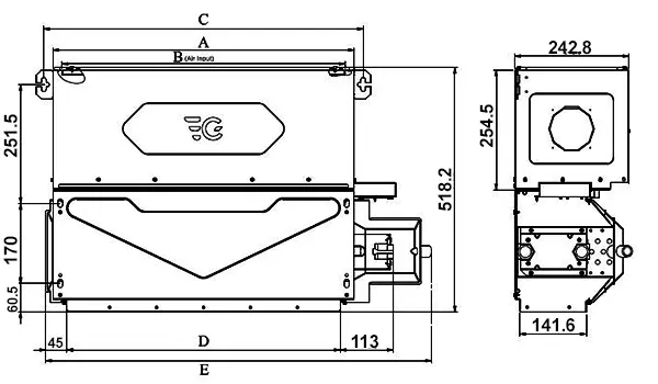 ابعاد فن کویل سقفی توکار 3 ردیفه ایدن گیت مدل EGT3-1000FG12