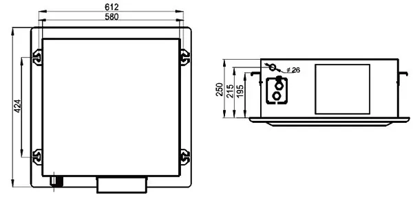 ابعاد فن کویل کاستی چهار طرفه 300CFM آرن مدل AFP-51KM4-V/A